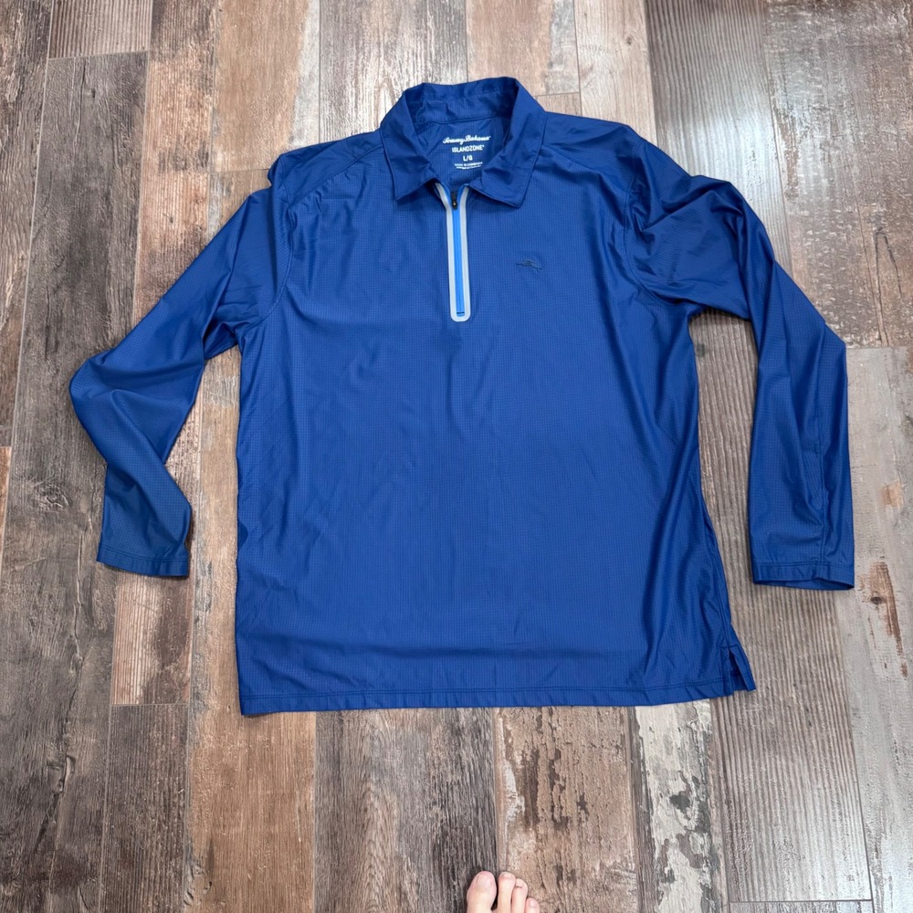 Tommy Bahama IslandZone Mens Blue Long Sleeve Quarter Zip Pullover Shirt L